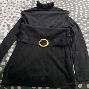Black turtleneck knittted dress with built in belt